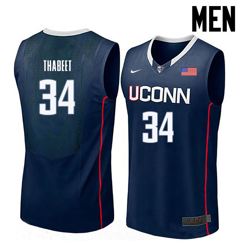 Men Uconn Huskies #34 Hasheem Thabeet College Basketball Jerseys-Navy